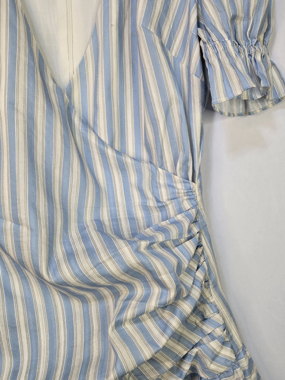 Bellevue Size M Coastal Striped Mini Dress, Wrap Bodice & Ruffle Hem - Picture 5 of 9